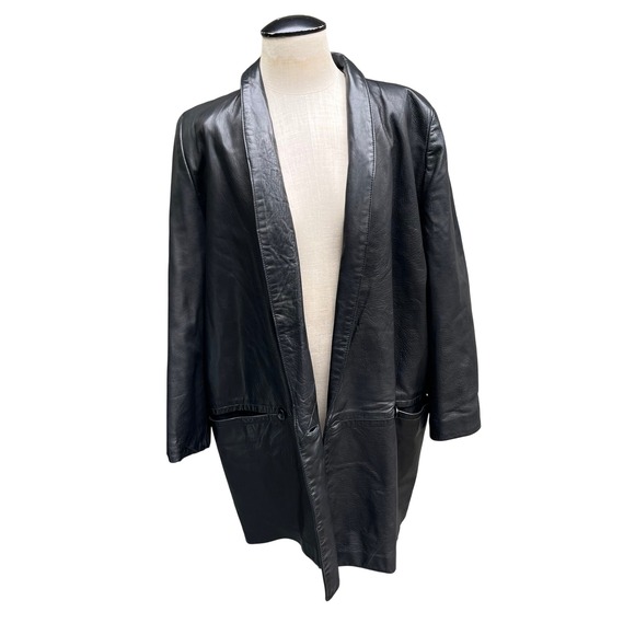 Vintage Saks Fifth Avenue Black Leather Coat Blazer Jacket Womens Size 12‎ - Picture 5 of 16